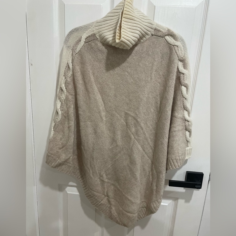 J. McLaughlin two tone braided wool and cashmere poncho cream flawed!